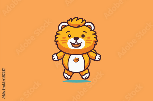 Cute cartoon tiger character. Vector illustration isolated on orange background.