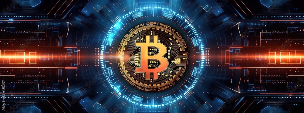 Illustration of bitcoin banner background,  AI Generated