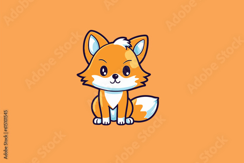 Cute fox mascot vector illustration. Animal cartoon mascot isolated on orange background