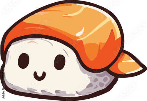 A cute cartoon character with colorful Japanese sushi food, a white background vector.