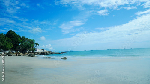 Super beautiful beach with big rocks and tropical forest on the island of Bangka Belitung, Indonesia