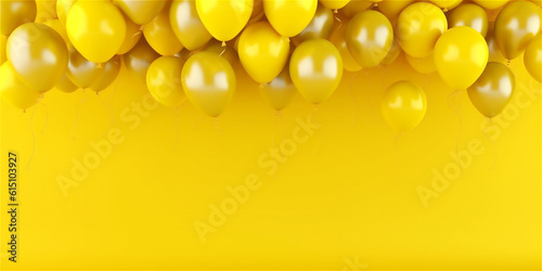 Yellow balloons on the top of yellow banner, the concept of a holiday, party, sales, opening ceremonies photo
