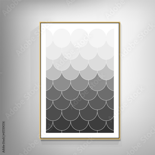 Black and white geometric interior artwork. The artwork has a modern and abstract style that creates contrast and balance.