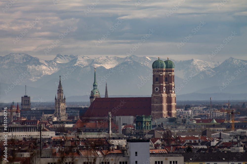 View of the old town, with the alps.