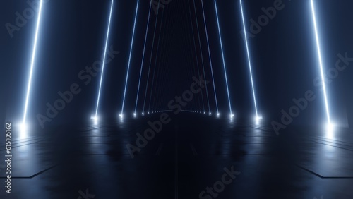 Fototapeta Naklejka Na Ścianę i Meble -  3d rendering of dark abstract sci-fi tunnel, Futuristic spaceship corridor.