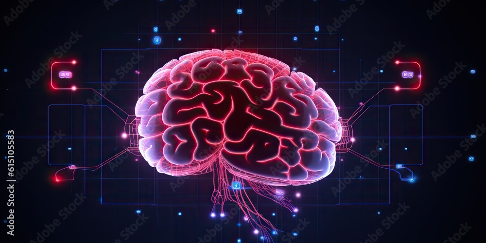 AI Generated. AI Generative. AI artificial intelligence brain synthwave cyberpunk style. Innovation future technology. Graphic Art AI Generated. AI Generative. AI artificial intelligence brain synthwave cyberpunk style. Innovation future technology. Graphic Art