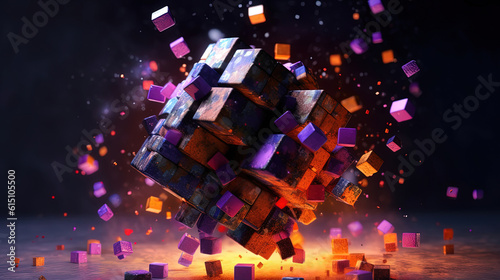 Abstract 3d cube exploding