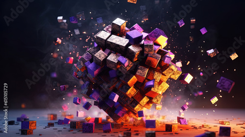 Abstract 3d cube exploding