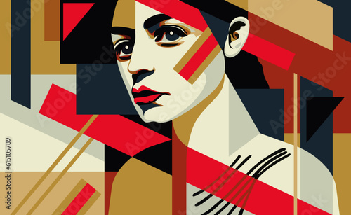 Beautiful brunette woman in Art Deco geometrics