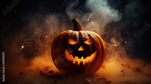 a carved pumpkin with smoke coming out of it