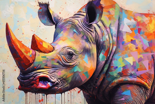 Colorful painting of a rhino. Generative AI. © Prime Lens