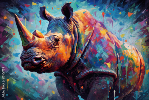 Colorful painting of a rhino. Generative AI.