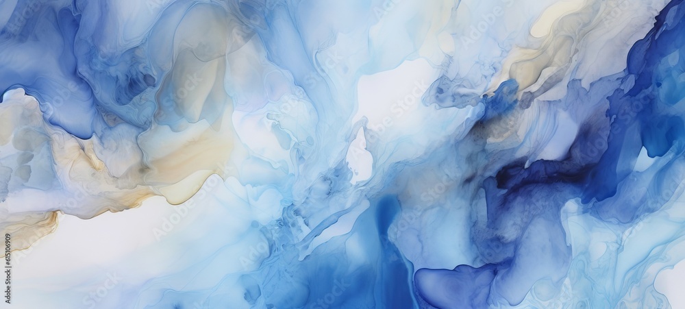 Abstract watercolor paint background illustration - Blue color with liquid fluid marbled paper texture banner texture, Generative Ai