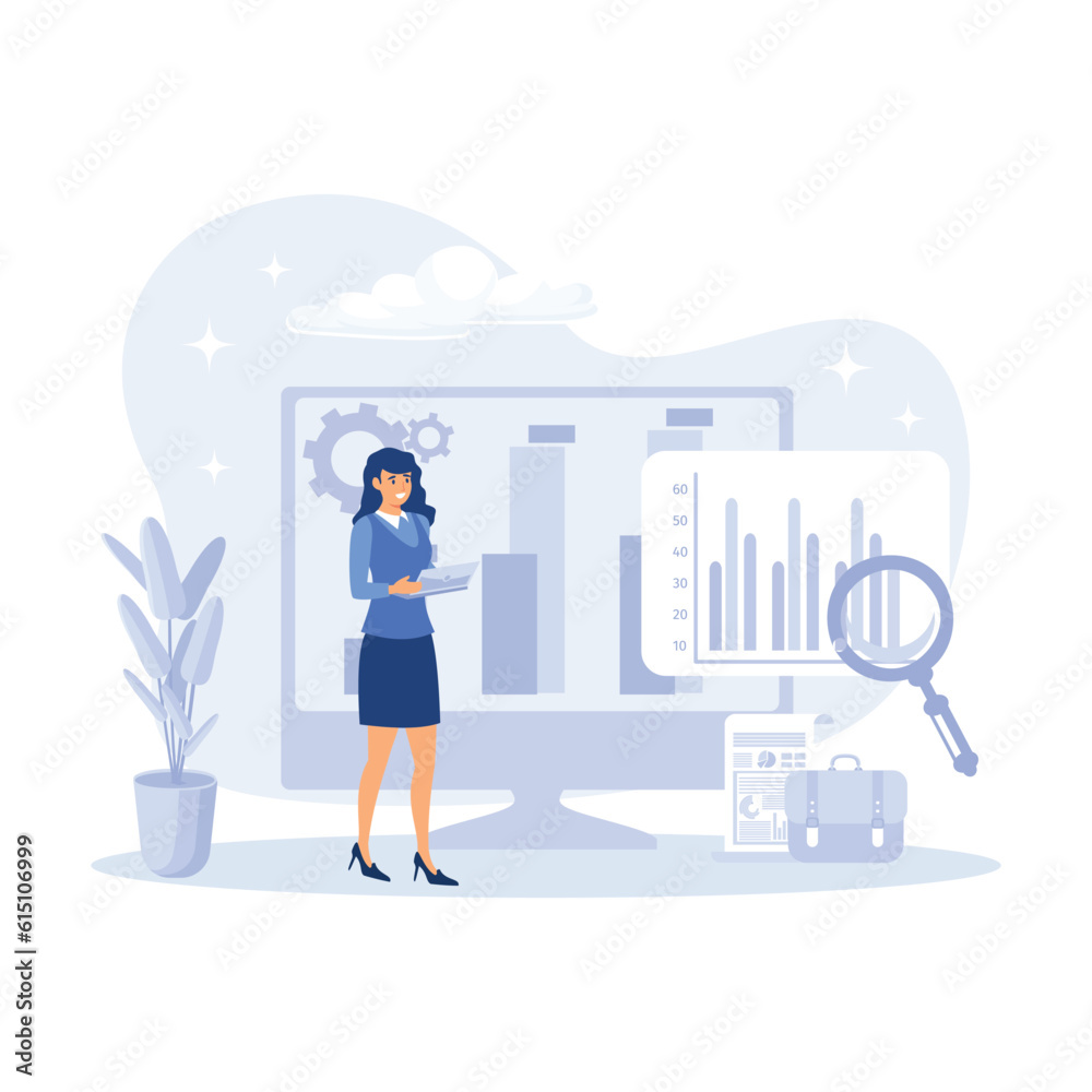 Planning Business Strategy and Managing Data on Laptop and Smartphone. Business Intelligence and Analysis Concept. flat vector modern illustration Planning Business Strategy and Managing Data on Laptop and Smartphone. Business Intelligence and Analysis Concept. flat vector modern illustration