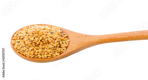 Flax seeds heap in wood spoon isolated on transparent png