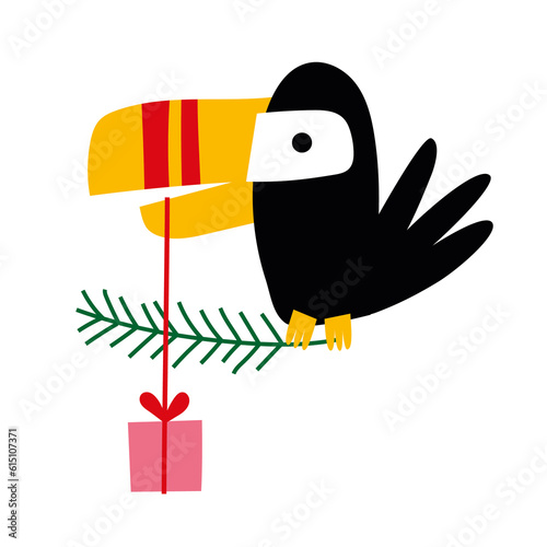 cute toucan with a christmas present