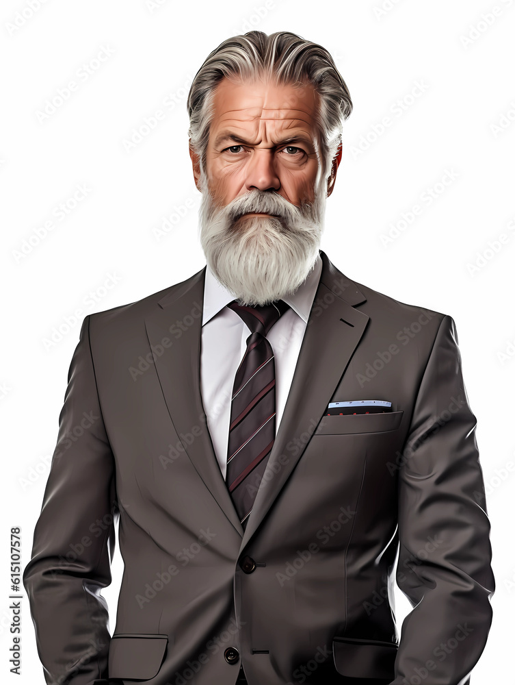 Portrait of a Confident Senior Executive Aged 55-60 in Suit and with Beard. Generative AI