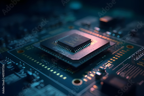 Advanced technology computer chip, background. Generative AI