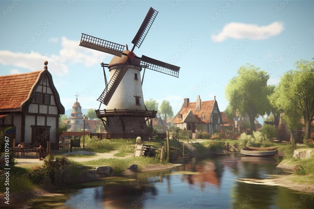 Windmill Town Made with Generative AI