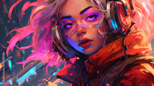 Cyberpunk girl in the style of colorful