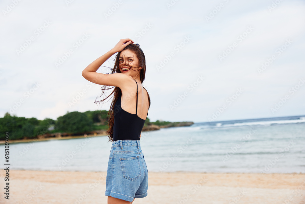 sunset woman lifestyle running beach smile sea young summer relax travel sunset woman lifestyle running beach smile sea young summer relax travel
