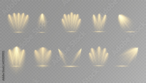 Spotlight. Vector set of light. Studio lighting. Stage spotlight. Rays of light.