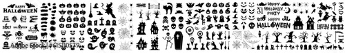 Collection of halloween silhouettes icon and character.