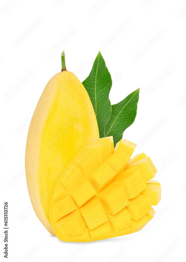 Mango isolated. Fresh organic mango with leaves on white background. Mango with clipping path Mango isolated. Fresh organic mango with leaves on white background. Mango with clipping path