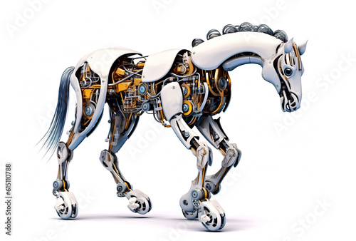A robot horse is shown in this image. Generative AI.