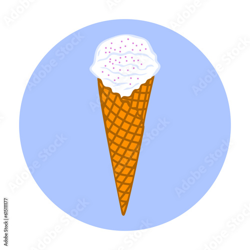 A ice cream in a waffle cup. Delicious food, summer lactic dessert. Cartoon vector illustration isolated on white background