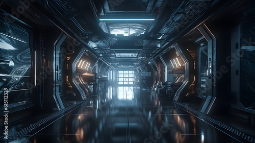 Fototapeta Naklejka Na Ścianę i Meble -  Futuristic space station room. Generative AI