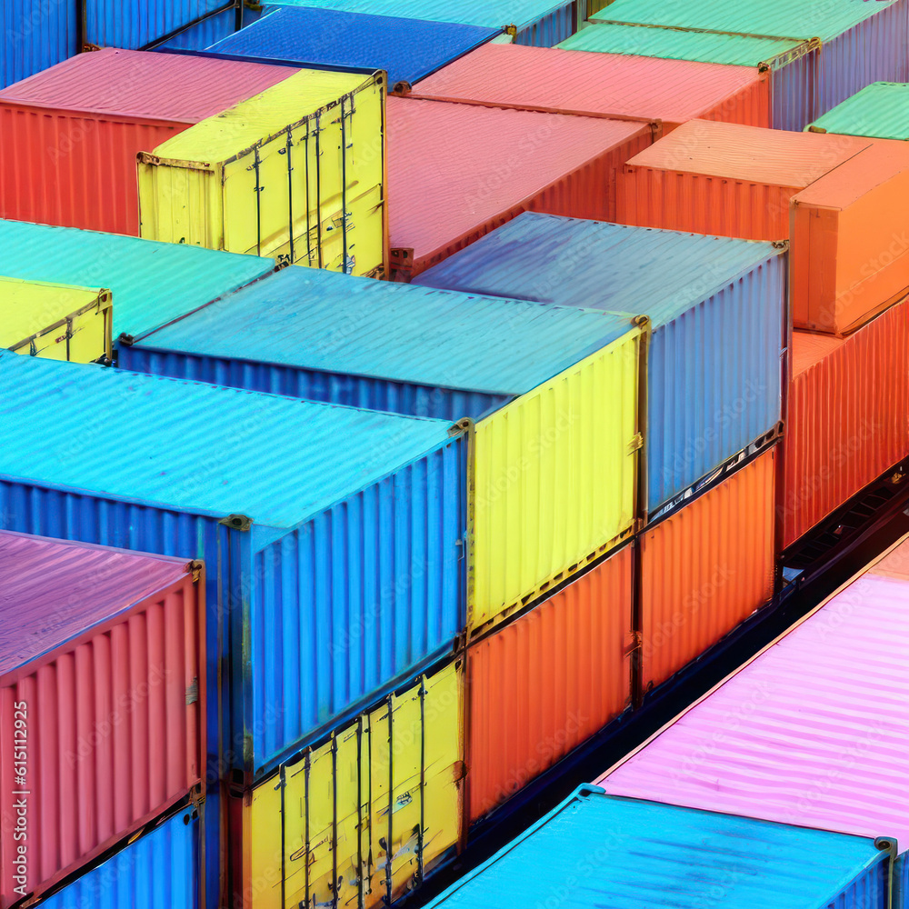 Fototapeta premium The colorful containers are neatly arranged for shipping by ship.generative AI