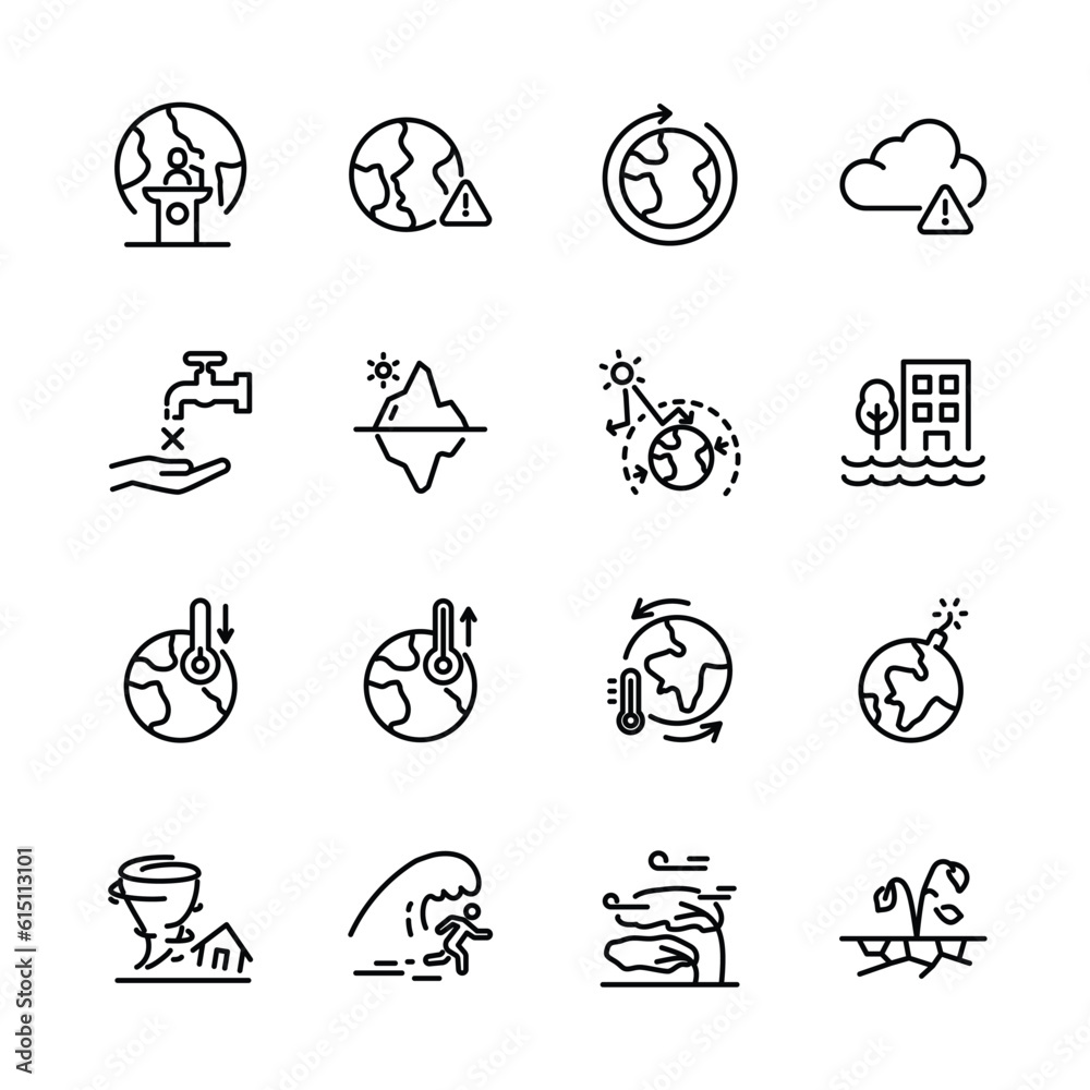 Set of climate change icons, Global warming effect , earthquake