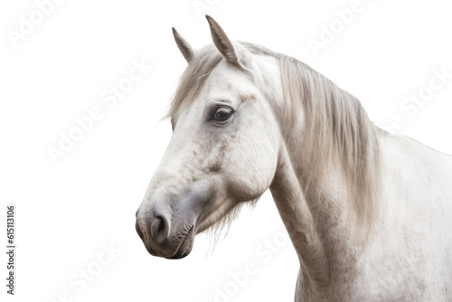 Portrait of a full grown white horse  head  isolated  Generative AI 