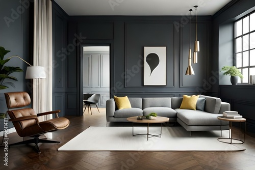 3D mockup of canvas frame with a frame in a modern home, living room, bedroom interior background, showcasing a room in light pastel colors, Created using AI