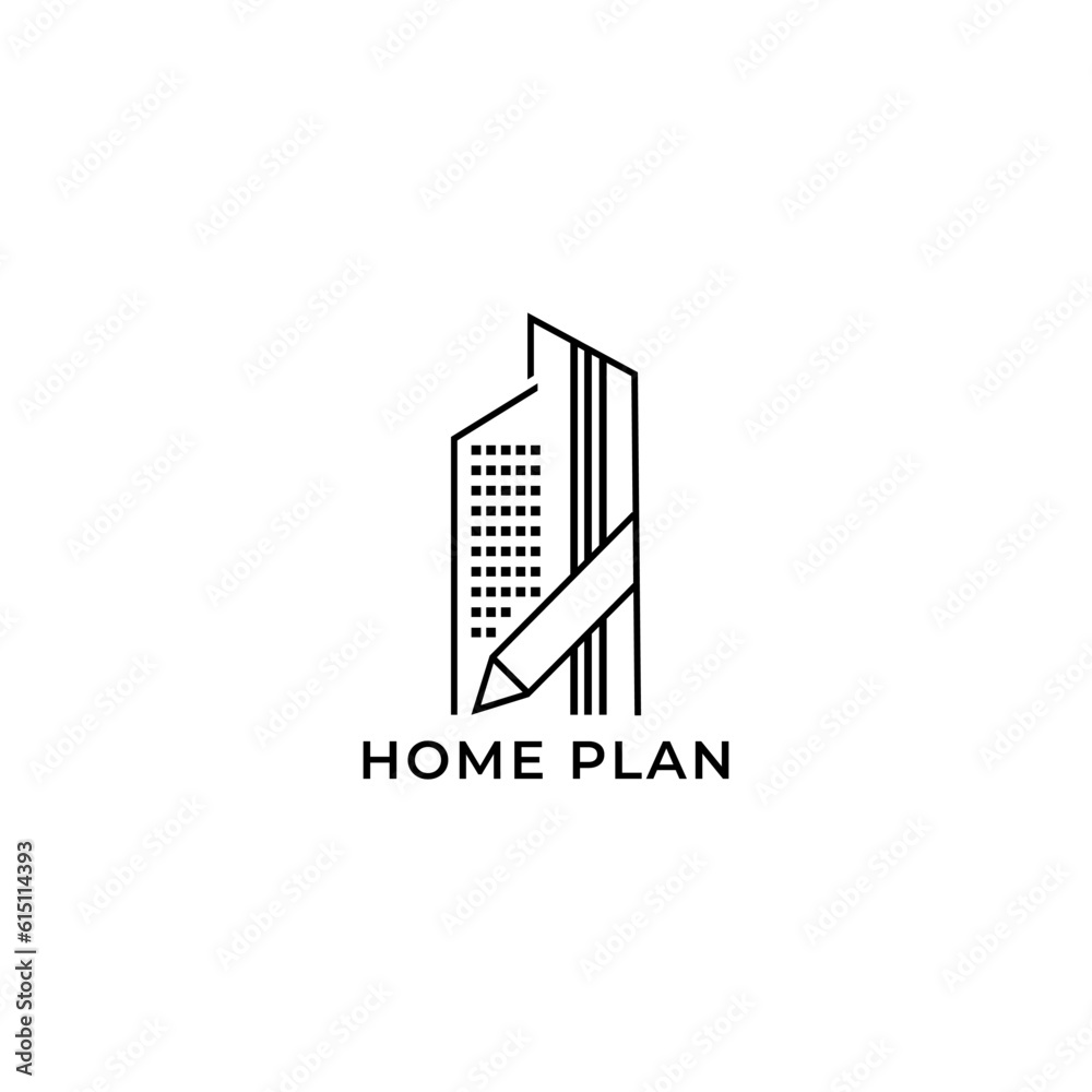 ILLUSTRATION HOME WITH PENCIL LINE DESIGN. HOUSE PLAN SIMPLE MINIMALIST GEOMETRIC LOGO ICON TEMPLATE VECTOR. GOOD FOR YOUR BUSINESS
