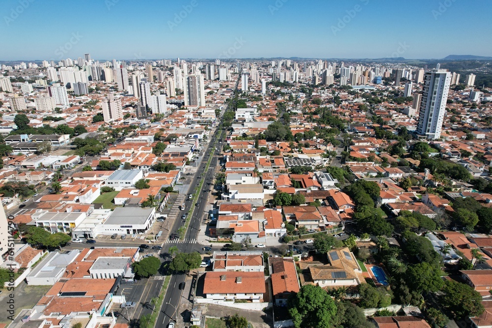 Fototapeta premium Piracicaba city, Brazil, panorama aerial view june 2023
