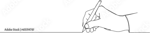 continuous single line drawing of hand writing with ballpoint pen, line art vector illustration