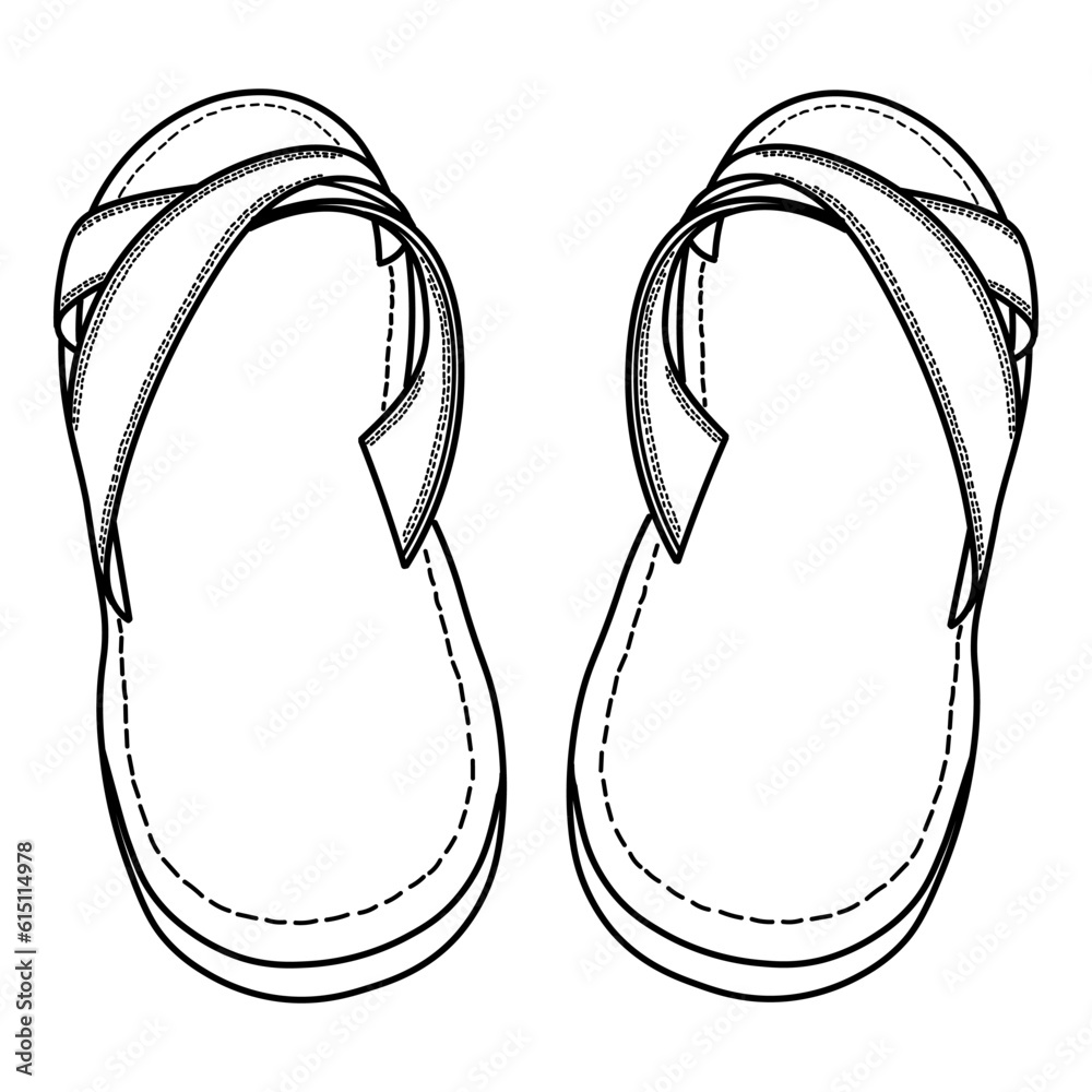 Flip flop sandal shoes for men. Up side, outline vector doodle ...