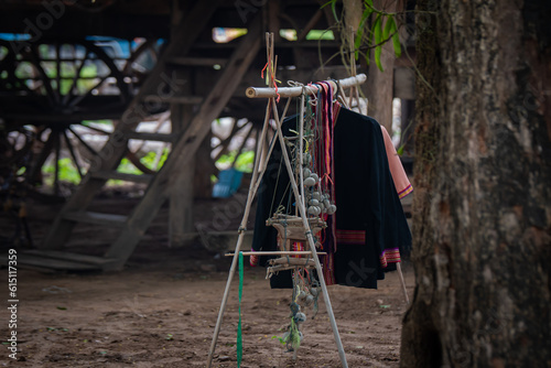 Traditional clothing and wooden houses of the Khmer villagers