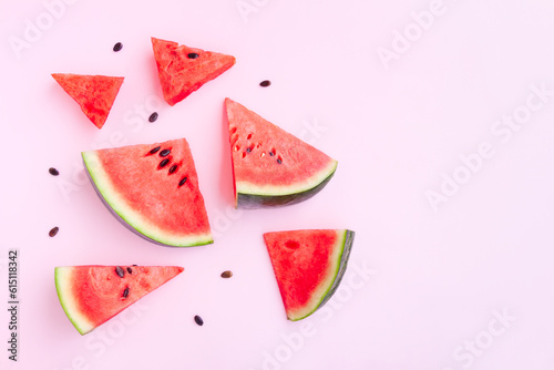 Watermelon fruit sliced on pink background, Organic fruit, Summer concept