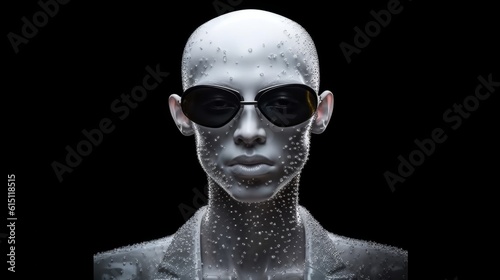 Fashion portrait of a stylish glamorous, sexy man in designer sunglasses, brutal model face in makeup and effects. Created with AI © Ренат Хисматулин