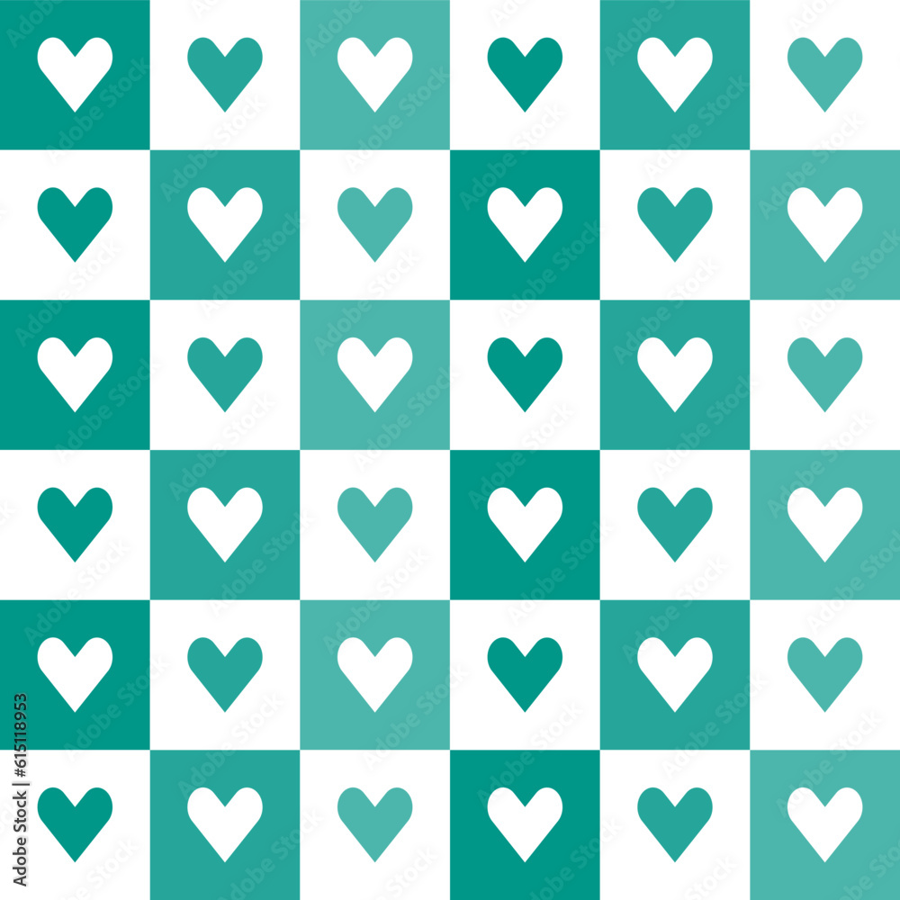 Green heart pattern. Heart vector pattern. Heart pattern. Seamless geometric pattern for clothing, wrapping paper, backdrop, background, gift card, decorating. Green heart pattern. Heart vector pattern. Heart pattern. Seamless geometric pattern for clothing, wrapping paper, backdrop, background, gift card, decorating.