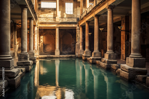 Relaxing thermal pools in the Roman baths, inviting thinkers to find solace and inspiration Generative AI