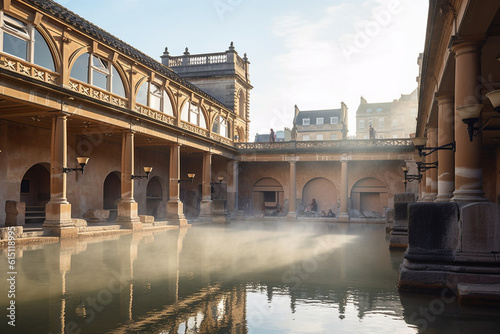 Grand architecture of the Roman baths, showcasing the mastery and engineering brilliance of the time Generative AI photo