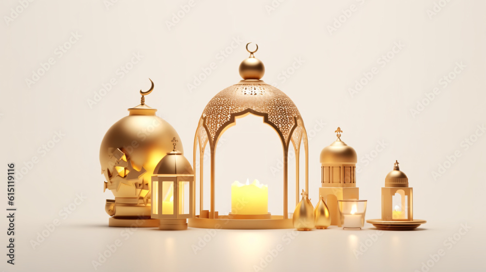 Islamic background, lantern, gold crescent Islamic art, Eid ul Adha Banner Background