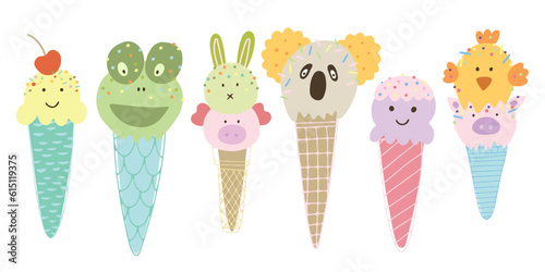 
Animals ice cream illustration set.