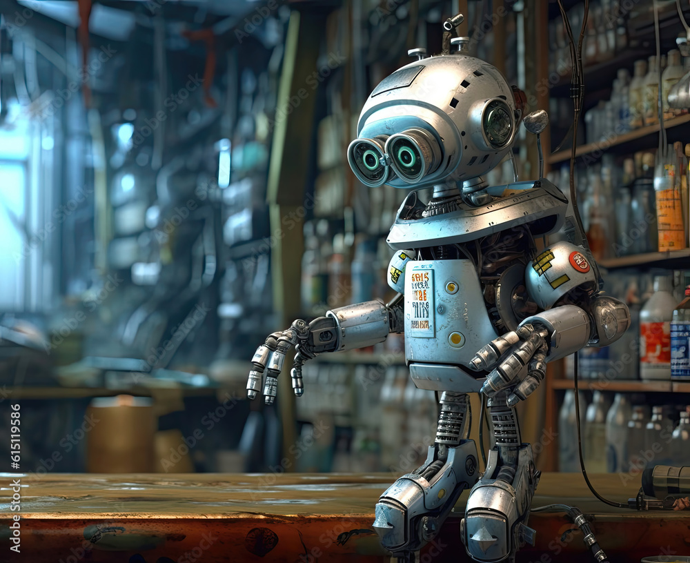 Fototapeta premium Robot in a futuristic urban environment.