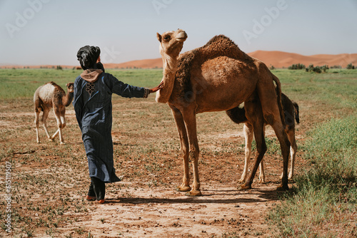 Berber and camel: Desert companions united in a timeless kinship, venturing across the arid expanse with grace and a shared spirit of adventure.