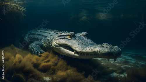 Saltwater crocodile in the sea. Generative AI